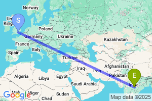 Map of the flight from London Heathrow to Gondia