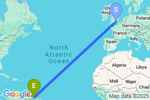 Map of the flight from London Heathrow to Georgetown