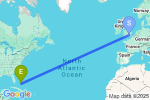 Map of the flight from London Heathrow to Governors Harbour