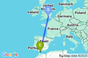 Map of the flight from London Heathrow to Gibraltar