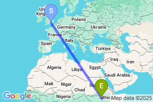 Map of the flight from London Heathrow to Gambela