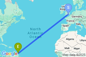 Map of the flight from London Heathrow to Maurice Bishop International