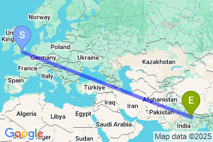 Map of the flight from London Heathrow to Gorakhpur