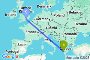 Map of the flight from London Heathrow to Araxos