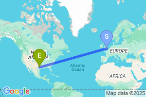 Map of the flight from London Heathrow to Killeen Gray AAF