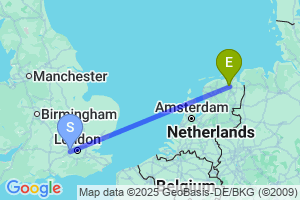 Map of the flight from London Heathrow to Groningen