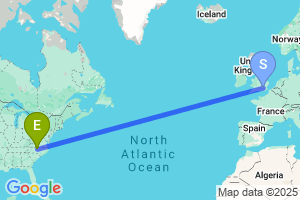 Map of the flight from London Heathrow to Greensboro / High Point