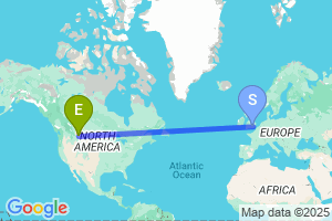 Map of the flight from London Heathrow to Great Falls