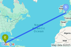 Map of the flight from London Heathrow to Guatemala City