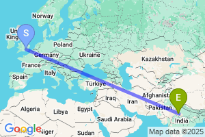 Map of the flight from London Heathrow to Gwalior