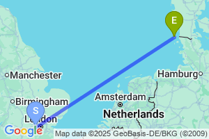 Map of the flight from London Heathrow to Westerland