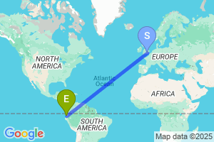 Map of the flight from London Heathrow to Guayaquil