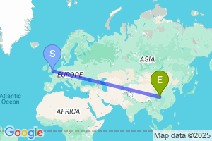 Map of the flight from London Heathrow to Guang Yuan