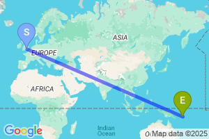 Map of the flight from London Heathrow to Gizo