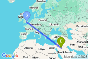 Map of the flight from London Heathrow to Hail