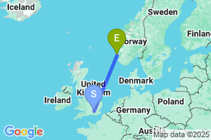 Map of the flight from London Heathrow to Haugesund