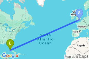 Map of the flight from London Heathrow to Havana