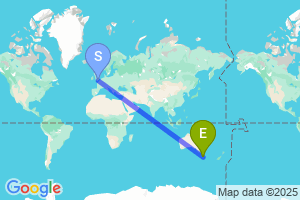 Map of the flight from London Heathrow to Hobart