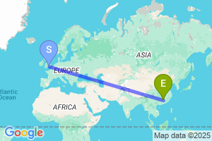 Map of the flight from London Heathrow to Chenzhou