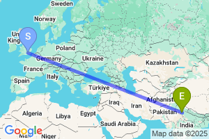 Map of the flight from London Heathrow to Ghaziabad