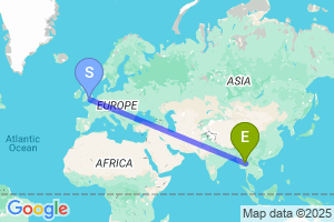 Map of the flight from London Heathrow to Mae Hong Son