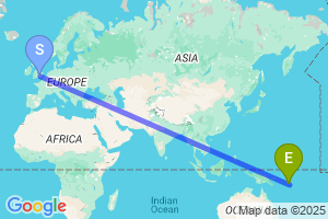 Map of the flight from London Heathrow to Honiara