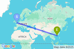 Map of the flight from London Heathrow to Hong Kong