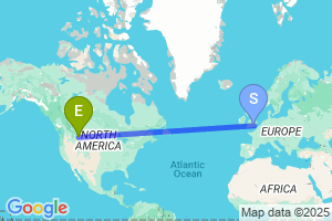 Map of the flight from London Heathrow to Helena