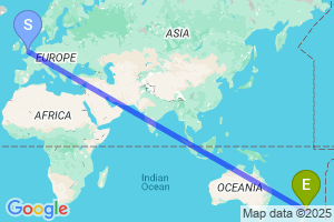 Map of the flight from London Heathrow to Hamilton