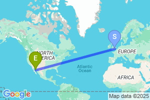 Map of the flight from London Heathrow to Hermosillo