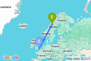 Map of the flight from London Heathrow to Hemavan