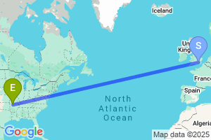 Map of the flight from London Heathrow to Harrison