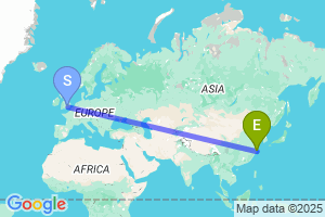 Map of the flight from London Heathrow to Zhoushan