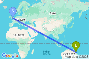 Map of the flight from London Heathrow to Hamilton Island