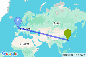 Map of the flight from London Heathrow to Huangyan