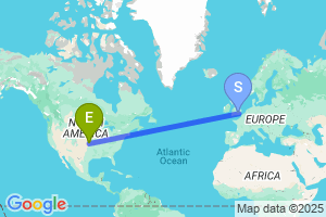 Map of the flight from London Heathrow to Wichita