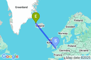 Map of the flight from London Heathrow to Isafjordur