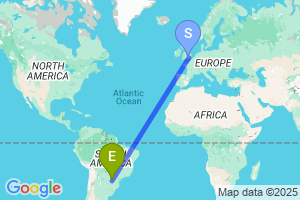 Map of the flight from London Heathrow to Foz do Iguaçu