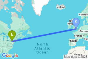 Map of the flight from London Heathrow to Williamsport