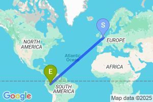 Map of the flight from London Heathrow to Iquitos