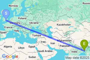 Map of the flight from London Heathrow to Agartala