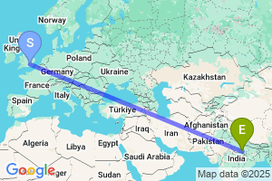 Map of the flight from London Heathrow to Prayagraj