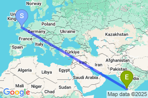Map of the flight from London Heathrow to Belgaum