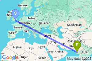 Map of the flight from London Heathrow to Kandla