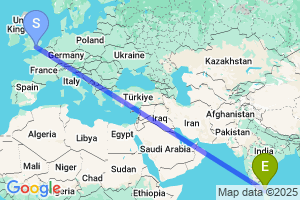 Map of the flight from London Heathrow to Jaffna