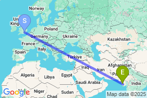 Map of the flight from London Heathrow to Jamnagar