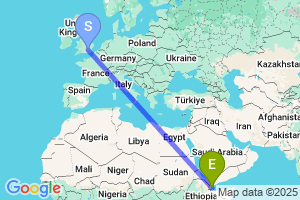 Map of the flight from London Heathrow to Djibouti