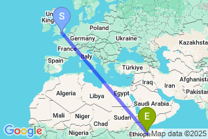 Map of the flight from London Heathrow to Jijiga