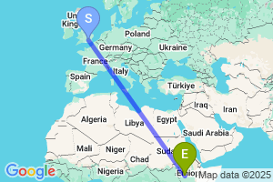 Map of the flight from London Heathrow to Jimma