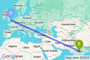 Map of the flight from London Heathrow to Jabalpur